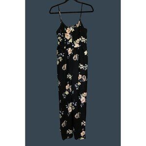XHILARATION WOMENS BLACK FLORAL PULLOVER WIDE LEG STRAPPY JUMPSUIT SIZE MEDIUM
